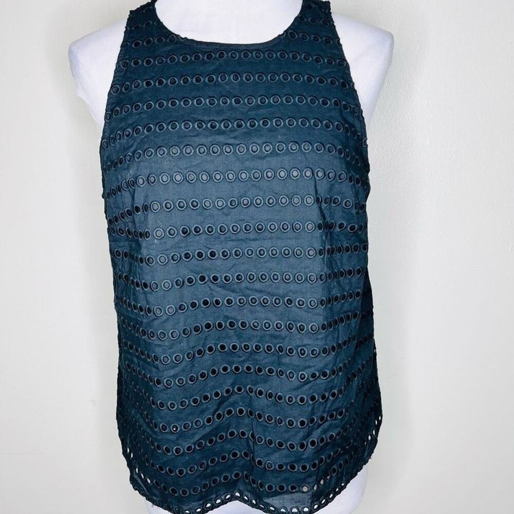 A New Day Tank Top Medium Womens Black Eyelet Sleeveless Cotton Layering Chic
